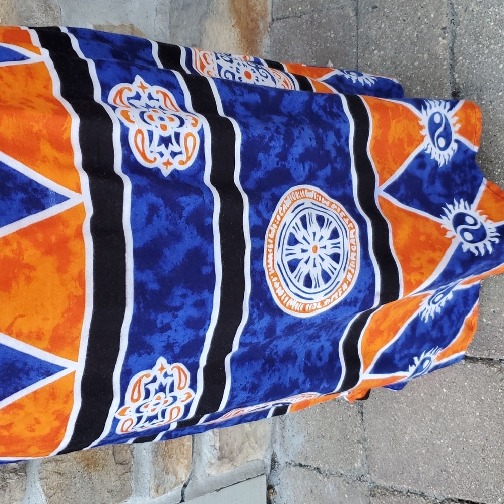 VINTAGE CARIBBEAN GIRL USA DRESS L ORANGE BLUE SUNDRESS LONG BEACH - Picture 4 of 9